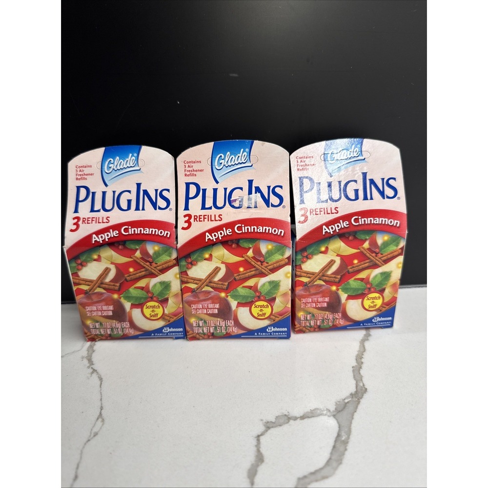 Lot of 9 Glade PlugIns Scented Oil Refills Apple Cinnamon 3 Packs of 3 Fresh New